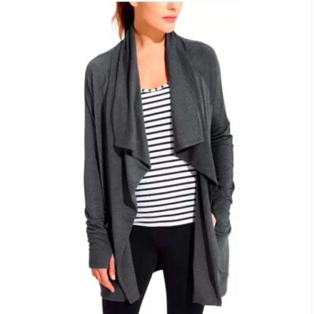 ATHLETA Studio Wrap Magnetic Cardigan Dark Heather Gray XXS